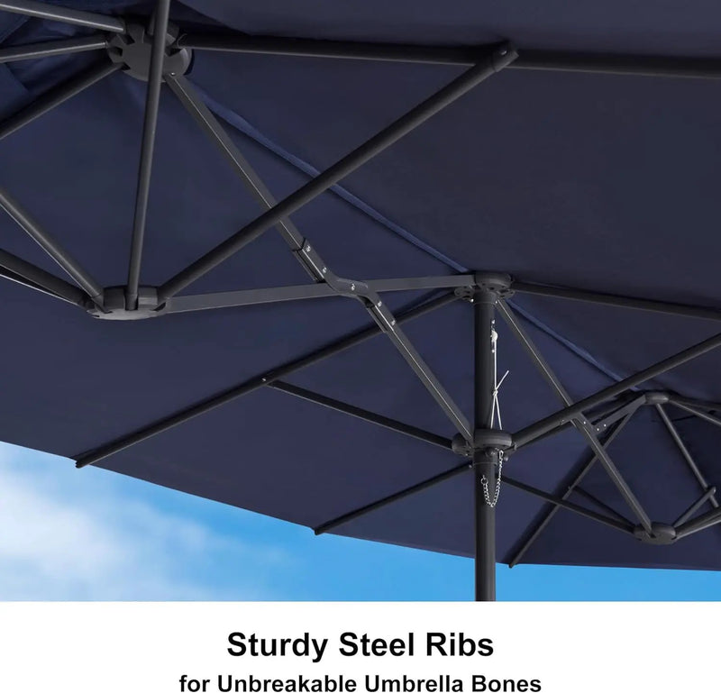 PURPLE LEAF 15ft Patio Market Umbrella with Base Included Double-Sided Rectangle Outdoor Umbrella Table Umbrella with Crank for Pool Garden Deck, Navy blue by GreenHaven Gardens
