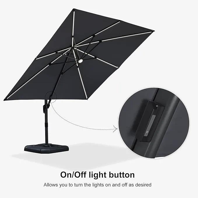 PURPLE LEAF 10 Feet Patio Umbrella with Base Outdoor Cantilever Solar Powered LED Square Umbrella Aluminum Offset Umbrella with 360-degree Rotation for Garden Deck Pool Patio Light Grey by GreenHaven Gardens