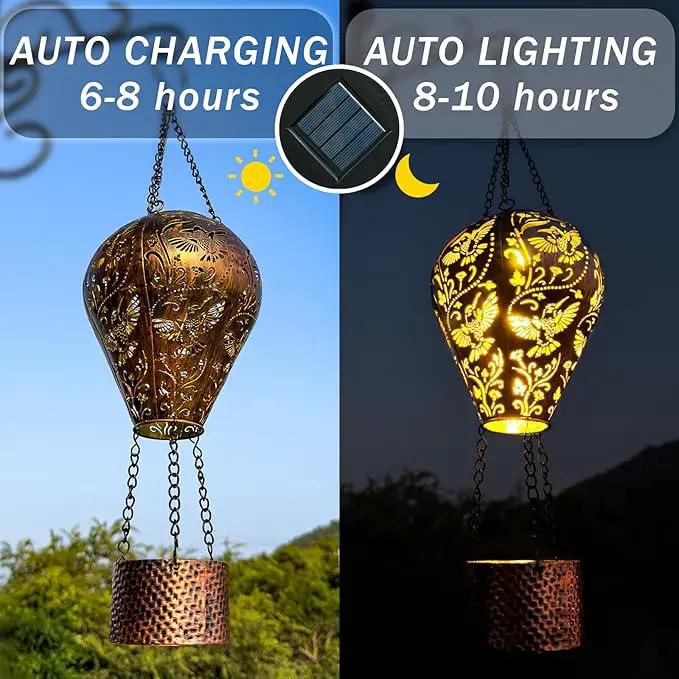 4-Pack Hummingbird Decor Hot Air Balloon Solar Lantern – Outdoor Decorative Hanging Light for Garden Yard Patio Porch Lawn and Pathway – Unique Housewarming, Birthday Gift for Women Mom Grandma by GreenHaven Gardens