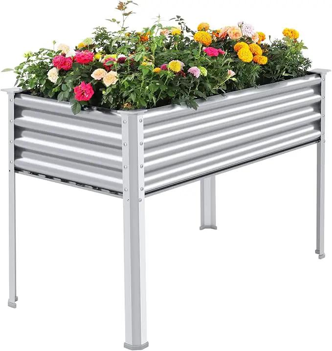 Land Guard Galvanized Raised Garden Bed with Legs, 48×24×32in Large Metal Elevated Raised Planter Box with Drainage Holes for Backyard, Patio, Balcony, 400lb Capacity by GreenHaven Gardens