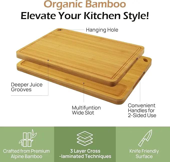 Cutting Board For Kitchen Natural Bamboo With Smooth Finish & Deep Juice Groove – L (15x10) – Great For Slicing, Serving by GreenHaven Gardens