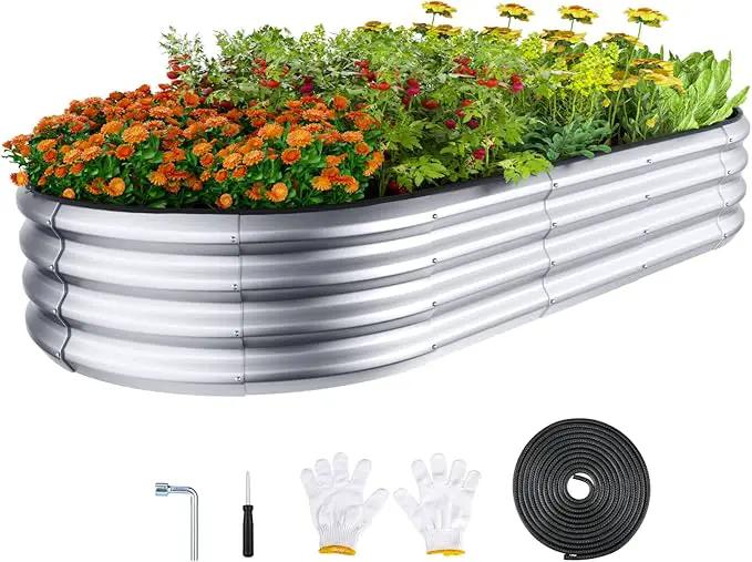Raised Garden Bed Kit, 6x3x1 ft Galvanized Planter Box Outdoor with Safety Edging, Large Metal Raised Beds for Gardening Vegetables Flower Herb (Silver) by GreenHaven Gardens