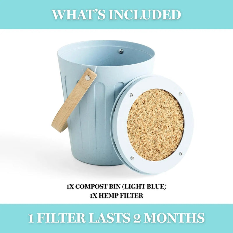 Martha Stewart Indoor Compost Bin | Countertop Composting Bucket for Kitchen | .7 Gallon Capacity | Includes Filter | Plant Based Materials | Light Blue by GreenHaven Gardens