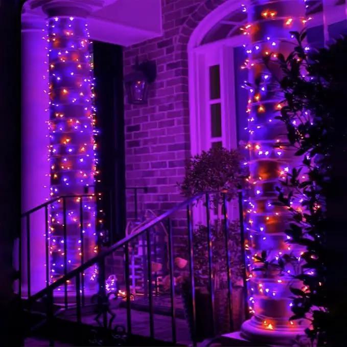 2 Pack 200 LED Solar Halloween Lights Outdoor Waterproof, Solar String Lights for Outside, Solar Tree Light with 8 Lighting Modes for Xmas Party Garden Yard Halloween Decorations (Orange and Purple) by GreenHaven Gardens