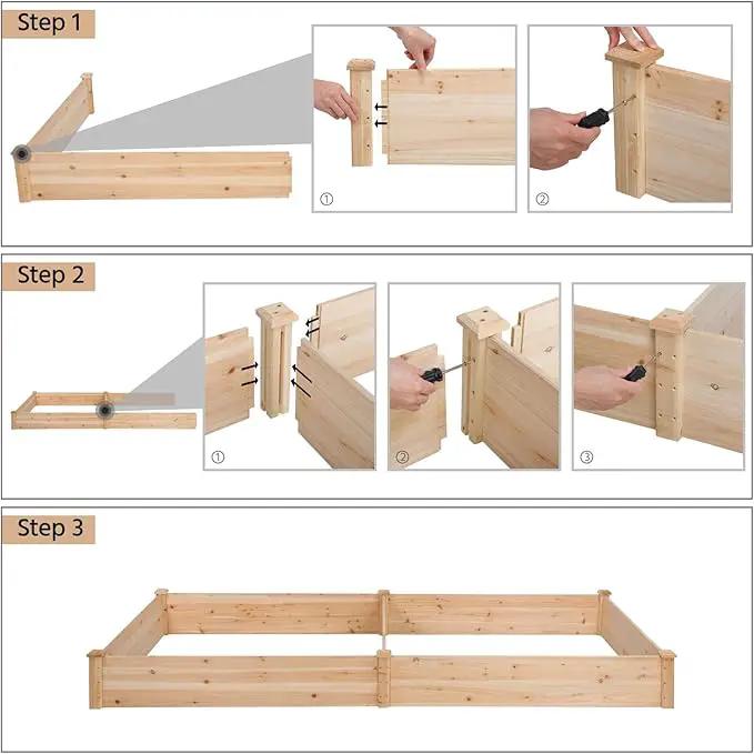 Yaheetech 8×4ft Wooden Horticulture Raised Garden Bed Divisible Elevated Planting Planter Box for Flowers/Vegetables/Herbs in Backyard/Patio Outdoor, Natural Wood, 93 x 48 x 10in by GreenHaven Gardens