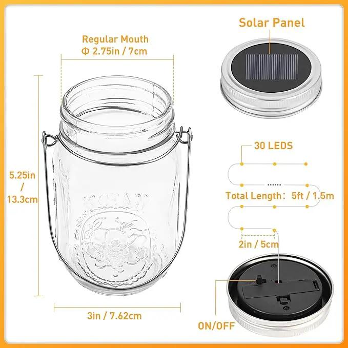 GIGALUMI Hanging Mason Jar Solar Lights, 6 Pack 30 Led Tinplate Lids Hanging Solar Lanterns Outdoor Waterproof, Hangers and Jars Included, Outdoor Decor for Balcony, Garden, Patio, Yard, Wedding by GreenHaven Gardens