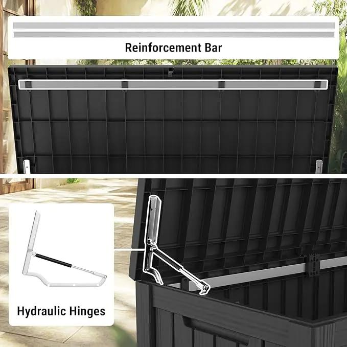 Mars Villa 150 Gallon Outdoor Storage Box Waterproof, Large Resin Deck Box for Outdoor Patio Furniture Cushions, Pool Supplies, Garden Tools, with Hydraulic Hinge, UV-Resistant and Weatherproof, Black by GreenHaven Gardens