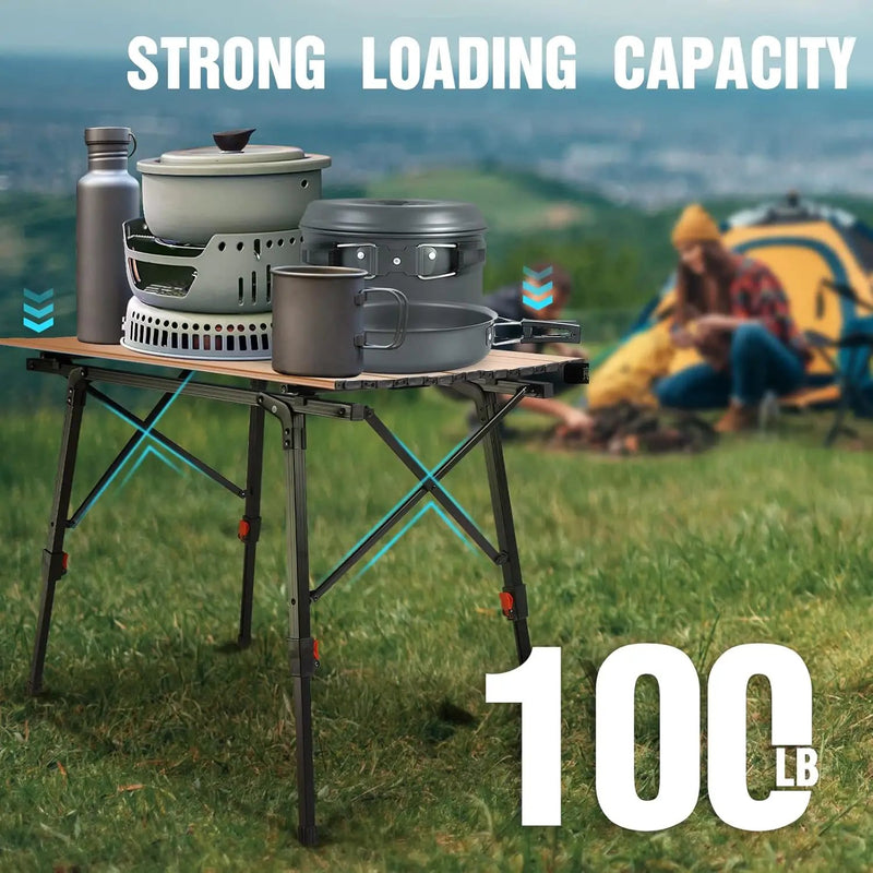 VILLEY Portable Camping Table with Adjustable Legs, Lightweight Aluminum Folding Beach Table with Carrying Bag for Outdoor Cooking, Picnic, Beach, Backyards, BBQ and Party by GreenHaven Gardens