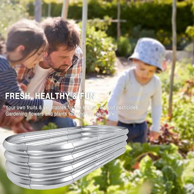 HOXHA Planter Raised Beds, 5X2X1 FT Land Guard Oval Galvanized Steel Planter Box, Metal Raised Garden Bed kit, for Outdoor Growing Fresh Veggies, Flowers, Herbs, and Succulents by GreenHaven Gardens