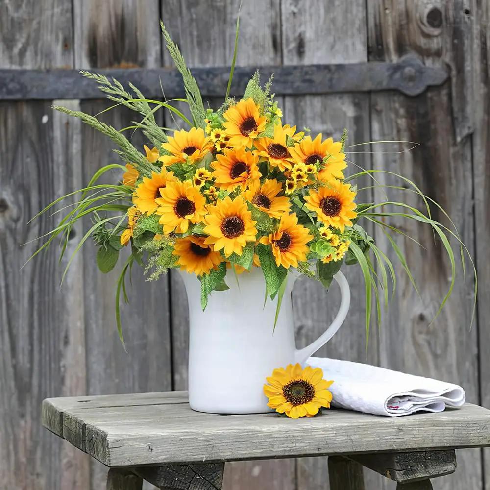 AmyHomie Artificial Sunflower Bouquets,2 Bunches Fake Flowers for Outdoors Baby Shower Home Wedding Fall Decor, Bride Holding Flowers,DIY Garden Craft Art Decor by GreenHaven Gardens