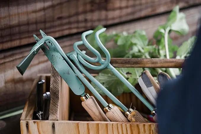 Barebones Triangle Hoe - Stainless Steel Blade Japanese Gardening Tools for Weeding Long Handle and Hand Hoe (Ash/Mint) by GreenHaven Gardens
