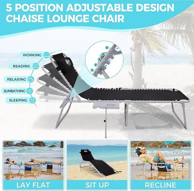 #WEJOY Folding Recliner Lounge Chair with Side Table for Outdoor 5 Positions Adjustable Reclining Patio Camping Chair with Removable Padded Pillow,Side Pocket for Beach Pool Patio Sunbathing Lawn by GreenHaven Gardens