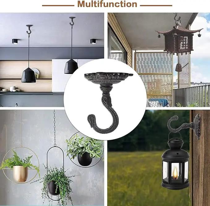 Sungmor Heavy Duty Ceiling Hooks for Hanging Plants, 2PC Black 3.5x3.9Inch Large Cast Iron Ceiling Hooks, Antique Decorative Ceiling Swag Hooks for Hanging Planter Chandelier Wind Chime Lantern Hanger by GreenHaven Gardens