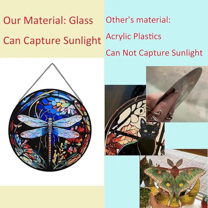 Hanging Stained Glass for Windows,20cm/7.87inch Dragonfly Hand-Painted Sun Catcher Garden Hangings Christmas Mother's Day, Valentine's Day Ornaments Festival Gift (A Style) by GreenHaven Gardens