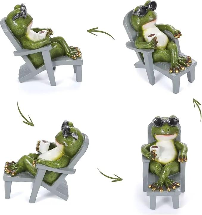 Little Frog Garden Statue with mini Patio Mushroom Solar Lights Outdoor Figurines Halloween Home Decor Fairy Garden Accessories Small Lawn Ornaments 4.5"x4.5"x2.6"