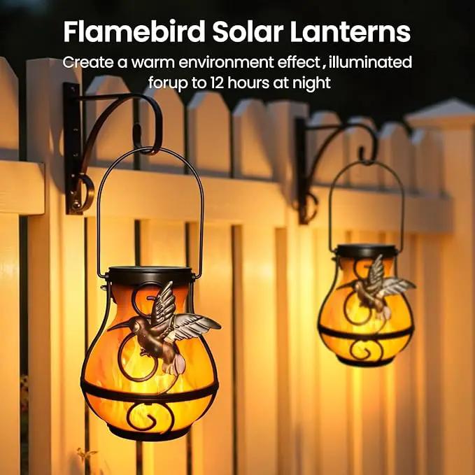 Solar Lights Outdoor Decorative, Hummingbird Flickering Flame Lantern Waterproof, Garden Decor Hanging Lights for Outside Patio Pathway Yard, Christmas Birthday Gifts, 2 Pack by GreenHaven Gardens