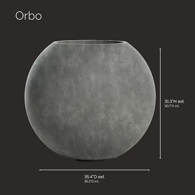 Orbo Large Planter – Fiberglass Indoor/Outdoor and Weather-Resistant Globe Planter (Grey Stone, 35.4" D x 31.3" H) by GreenHaven Gardens