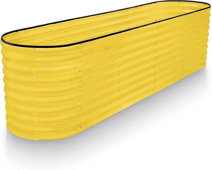 Galvanized Raised Garden Beds Outdoor // 8×2×2 ft Planter Raised Beds for Gardening, Vegetables, Flowers // Large Metal Garden Box (Yellow) // Patented Tool-Free Design by GreenHaven Gardens