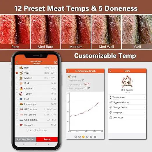 BFOUR Meat Thermometer Wireless Bluetooth, LCD Digital Meat Thermometer with Dual Probe, Wireless Remote BBQ Thermometer for Smoker Kitchen Cooking Grill Thermometer for Grilling BBQ Oven by GreenHaven Gardens