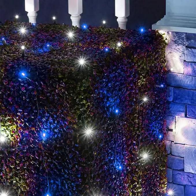 QITONG 4 Pack Blue and White Solar Fairy Lights, Each 33ft 100 LED String Light, 8 Modes Silver Wire Solar Twinkle Lighting for Tree Garden Yard Christmas by GreenHaven Gardens