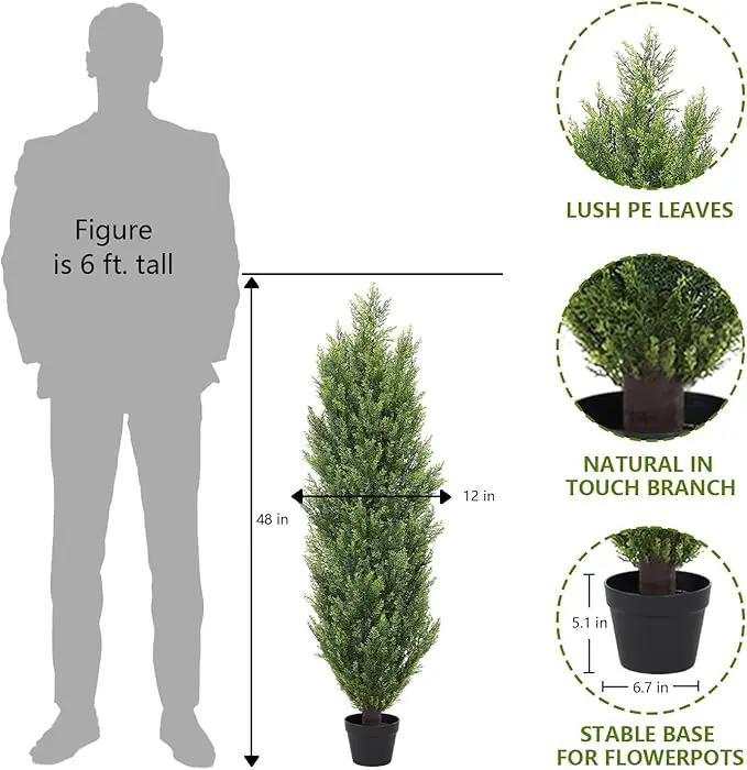 THE BLOOM TIMES 4ft Topiary Trees Artificial Outdoor 2 Pack – UV Resistant Faux Cedar Pine Cypress Bushes and Shrubs, Fake Potted Plants for Front Porch Outside Planter Patio Decor, Set of 2 (4 Foot) by GreenHaven Gardens