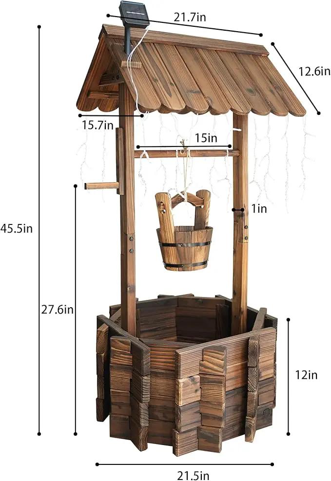 Wooden Wishing Wells for Outdoors with Solar Light Strip, Wishing Well Planters Also Add Splendor to Your Yard at Nightt, Brown by GreenHaven Gardens