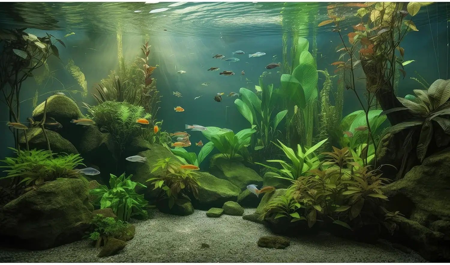 Under The Sea Aquarium Background Underwater Aquatic Plants Fish Tank Background Tropical Fish Rock with Moss Terrarium Background Undersea Green Grass with Sunbeams Terrarium Background 72x16in by GreenHaven Gardens