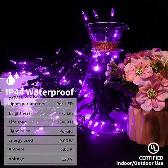 Purple Halloween LED Lights - 2 Pack 100 Count Purple Christmas String Lights for Tree, Party, Holiday, Indoor/Outdoor Halloween Decorations, 2 Sets 33 Feet Black Wire, UL Certified, Connectable by GreenHaven Gardens