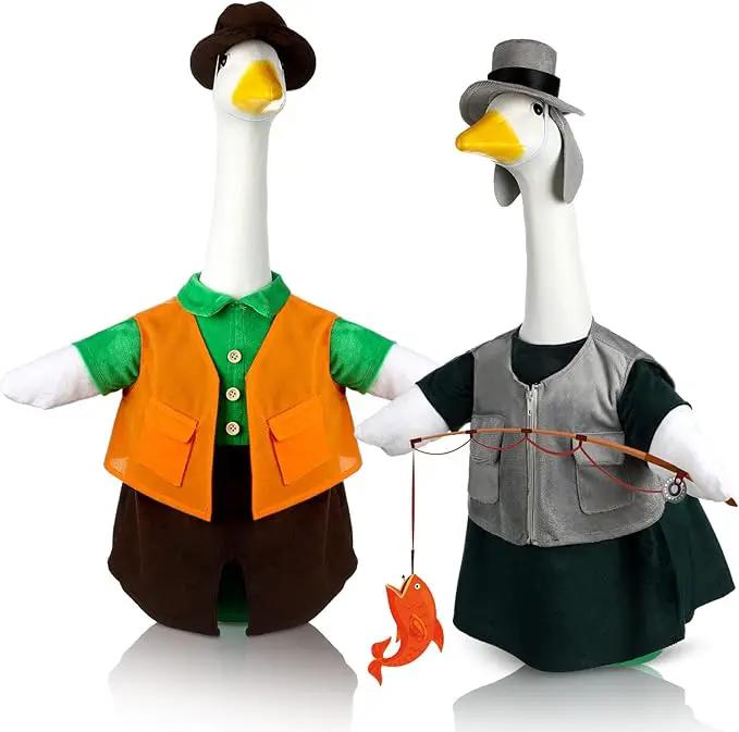 Frienda 2 Set Porch Goose Outfits Clothes 23 Inch Garden Raincoat Flag Bee Fishing Style Goose Costume for Lawn Patio Valentine's Day Decor by GreenHaven Gardens