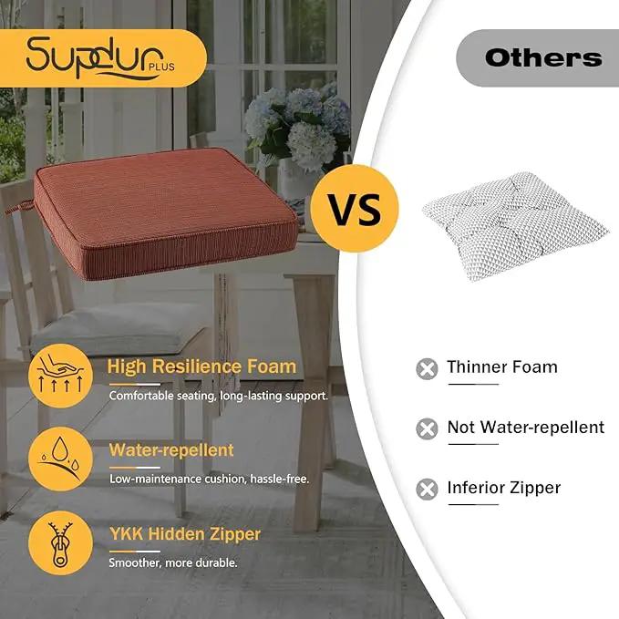 Outdoor Square Corner Seat Cushion, 18.5"x16"x3", Set of 4, Non Slip Seat Cushion Pads with Removable Cover for Patio Furniture, Garden Yard Lawn, Dark Yellow Tan Stripe by GreenHaven Gardens