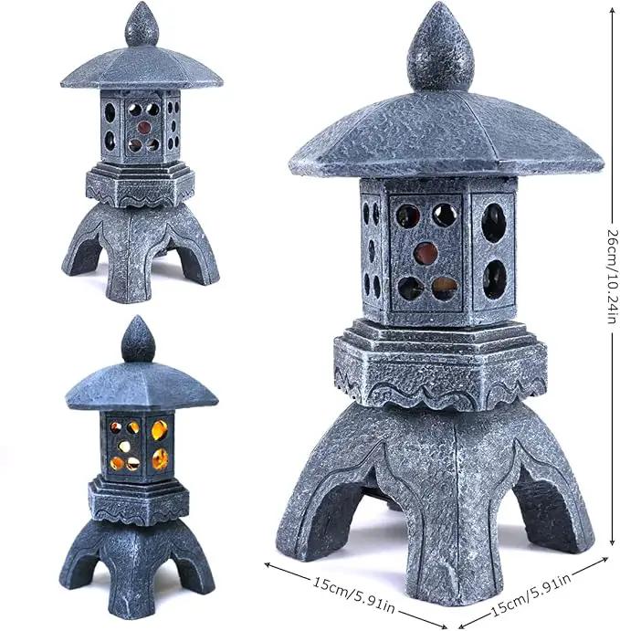 Pagoda Lantern Garden Statue with Solar Lotus Lights, Large Resin Japanese Temple Pagoda Lamp Asian Zen Outdoor Yard Decor for Landscape Patio Porch Lawn Decorations, Christmas Ornament Gift by GreenHaven Gardens