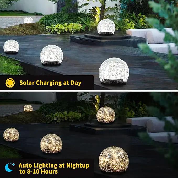 Garden Decoration, Cracked Glass Solar Globe Lights for Yard Pathway Patio Halloween Christmas Outside Decor,Warm White 2 Pack 50 LED(4.7”) by GreenHaven Gardens