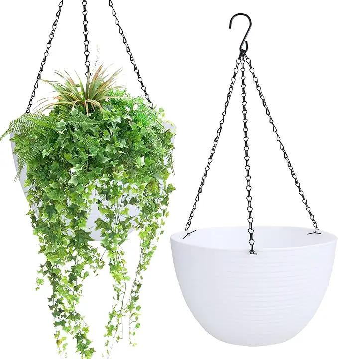 summer flower 2 Pack Self Watering Hanging Planters 9.9 Inch Hanging Baskets Plant Pots for Indoor Outdoor Hanging Plant Holder for Garden Porch Ceiling -White, Plant Not Included by GreenHaven Gardens