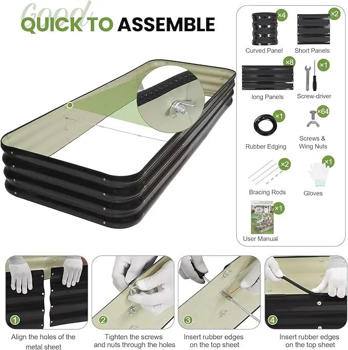 5-in-1 Adjustable Raised Garden Bed Kit | Galvanized Planter Boxes for Vegetables, Flowers | 12" Tall, Multiple Sizes (8x3x1ft, 9x2x1ft, 10x1x1ft, 6x5x1ft, 7x4x1ft) | Outdoor Metal Raised Bed, Grey by GreenHaven Gardens