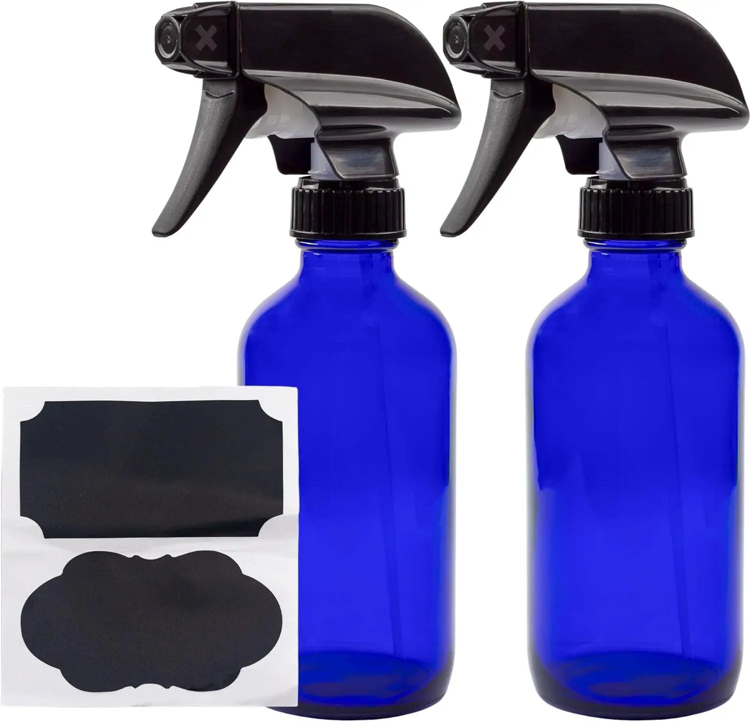 Cornucopia Brands 8-Ounce Cobalt Blue Glass Boston Round Spray Bottles (2 Pack) 3-Setting Heavy Duty Sprayers, Empty Refillable Bottle by GreenHaven Gardens