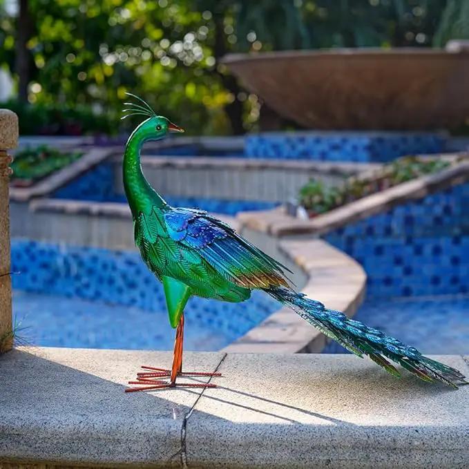 DREAMSOUL Garden Statues for Outside Metal Peacock Statue Peacock Garden Decor for Yard Art Decoration by GreenHaven Gardens