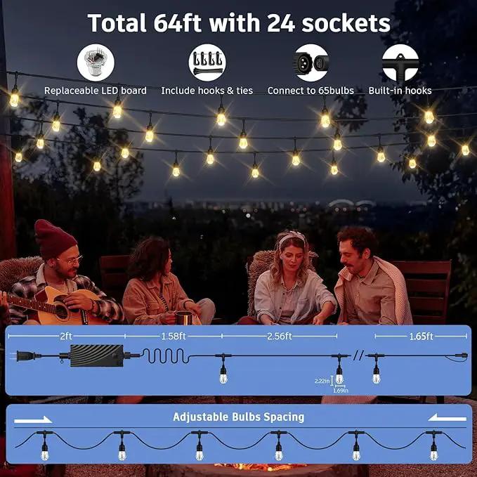 XMCOSY+ Smart Outdoor String Lights - 64ft RGBCWIC Patio Lights with 24 Color Changing Bulbs, LED String Light for Outside Backyard Bistro Party, APP WiFi Control, Work with Alexa, IP65 Waterproof by GreenHaven Gardens