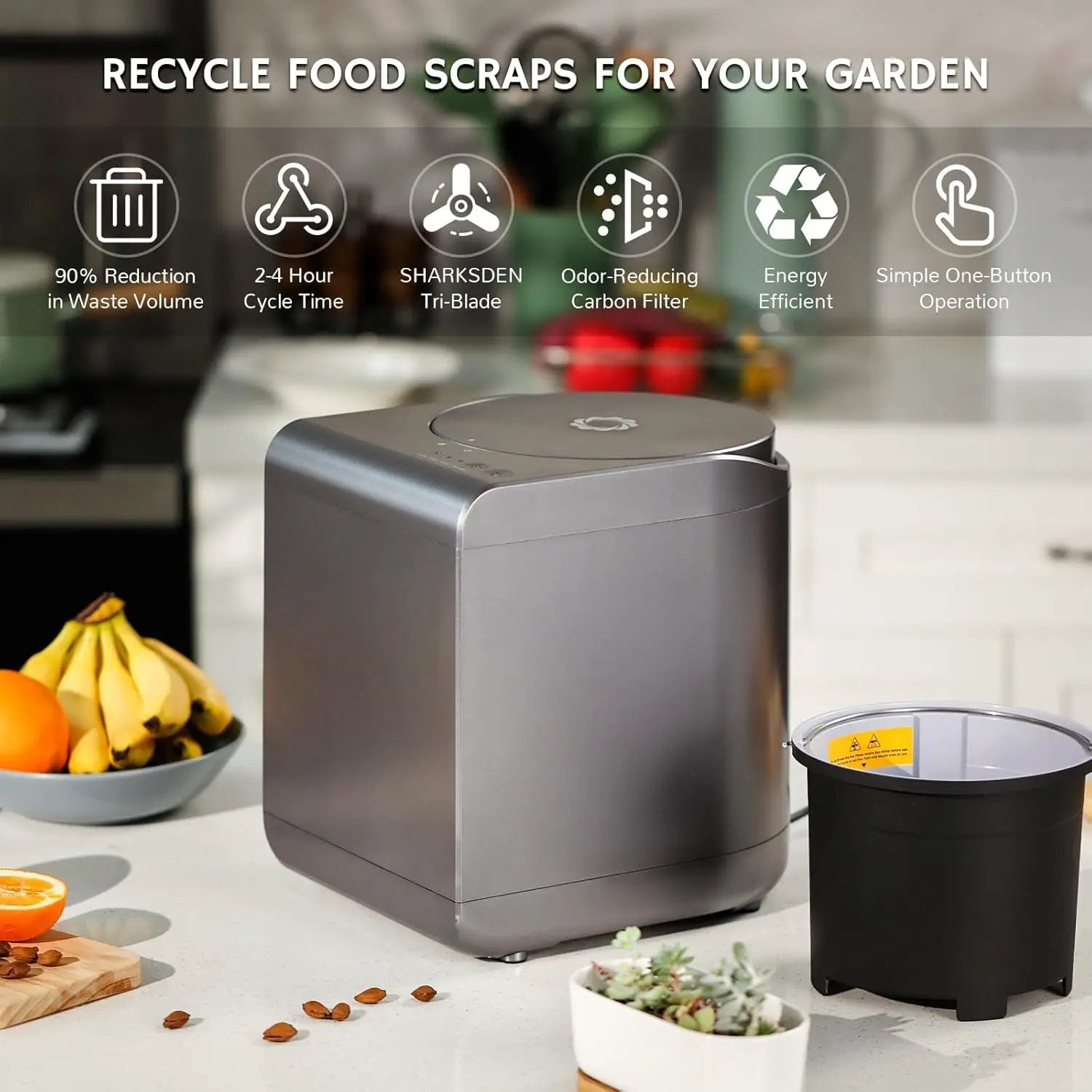 Airthereal Revive Electric Kitchen Composter, SHARKSDEN Tri-Blade, Turn Food Waste and Scraps into Dry Compost Fertilizer for Plants, R500 Gray by GreenHaven Gardens