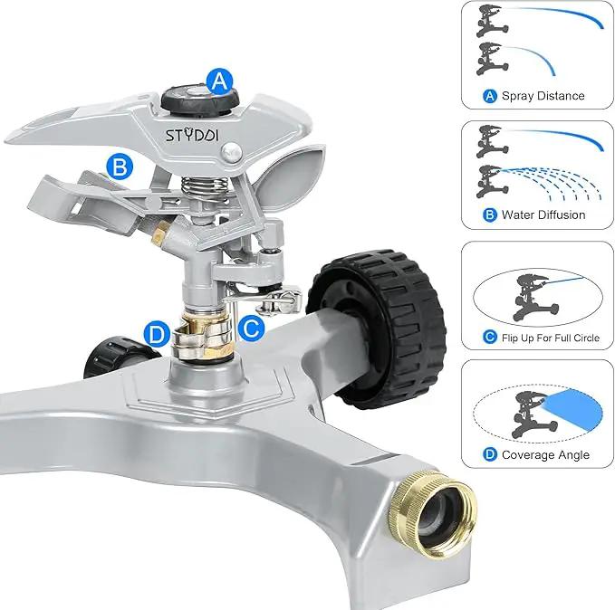 STYDDI Metal Pulsating Sprinkler on in-Series Metal Wheeled Base, Adjustable Circular Water Sprinkler for Medium to Large Circular Lawn, Yard, Garden and Large Areas, Coverage up to 6,360 Sq. ft by GreenHaven Gardens