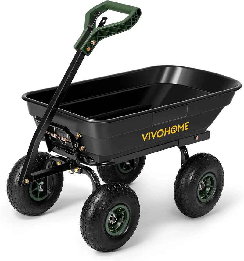 VIVOHOME 4 Cu.Ft 660lbs Wheelbarrow Garden Cart Dump Wagon with 2-in-1 Convertible Handle Attach to ATV or Tractor, 10" All Terrain Wheels, Quick Release System, Heavy Duty Utility Trailer for Yard by GreenHaven Gardens