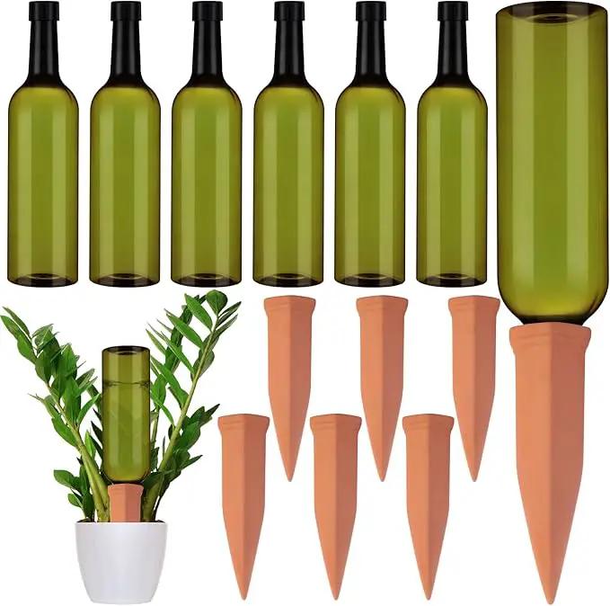 6 Sets Plant Watering Devices Include Terracotta Self Watering Spikes and 26 oz Plastic Bottles, Slow Release Vacation Insert Automatic Plant Waterer Device (Green and Terracotta) by GreenHaven Gardens