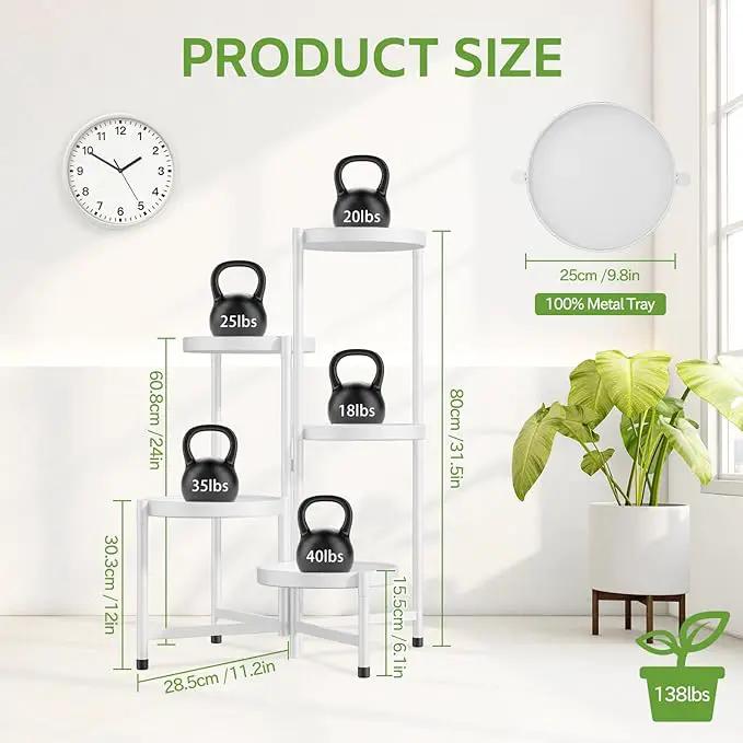 iDavosic.ly 5 Tier Large Plant Stand Indoor with 10 Inch Wide Tray, Tiered Corner Metal Outdoor Flower Display Holder Shelf, Folding Tall Rack for Patio Porch Living Room, White by GreenHaven Gardens