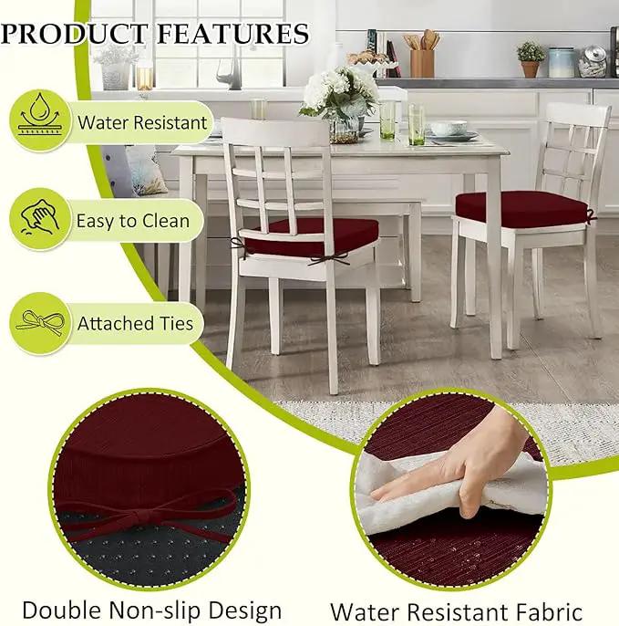 Chair Cushions for Dining Chairs, Indoor Chair Cushions with Ties，Waterproof Chair Pads Set of 6, Burgundy, 17x16x2.5 Inch by GreenHaven Gardens