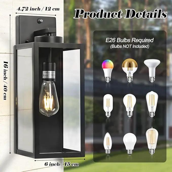 16-inch Dusk to Dawn Outdoor Wall Light Fixture, Large Black Exterior Wall Lantern Waterproof, Farmhouse Porch Sconce Lighting, Modern Wall-Mounted Outside Lights for House Garage, Patio Lamp, 2 Packs by GreenHaven Gardens