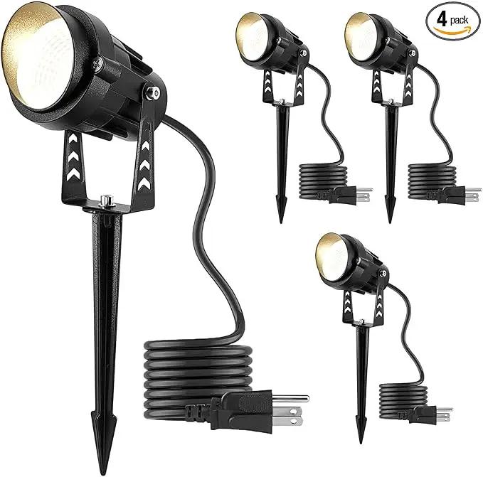 Outdoor LED Warm White Spot Lights, 3000K Landscape SpotLights, 12W IP65 Waterproof Garden Lights, Metal Case COB Lighting with Spiked Stand for Lawn Decorative Lamp US 3- Plug (4 Pack) by GreenHaven Gardens