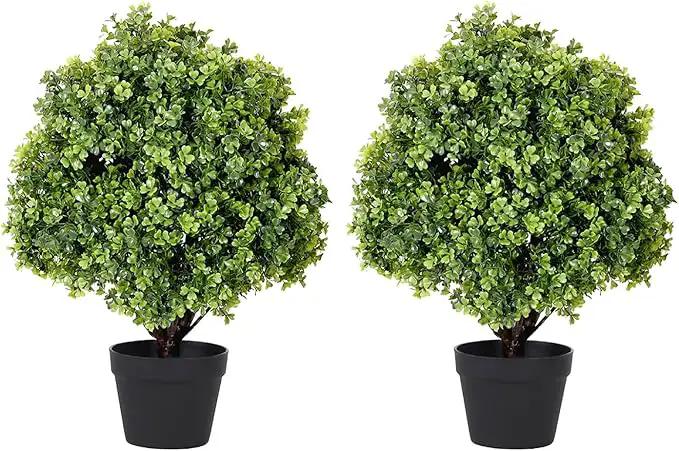 THE BLOOM TIMES 2ft Faux Boxwood Plants Outdoor Set of 2, Topiary Balls Artificial Outside Trees, 24" UV Resistant Fake Greenery Bushes & Shrubs for Front Porch Planter by GreenHaven Gardens