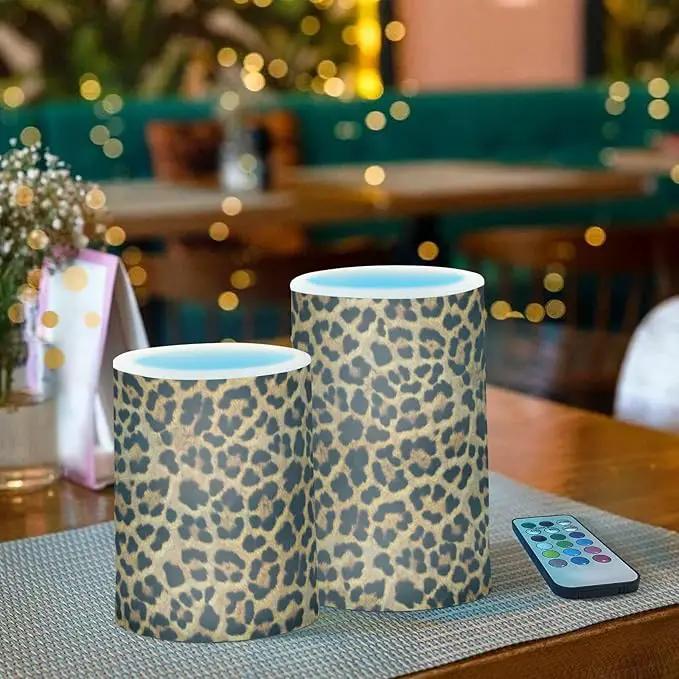 Flickering Flameless Candles, Leopard Texture LED Candles with Remote Timer, Set of 2 Battery Operated Candle for Valentine Wedding Birthday by GreenHaven Gardens