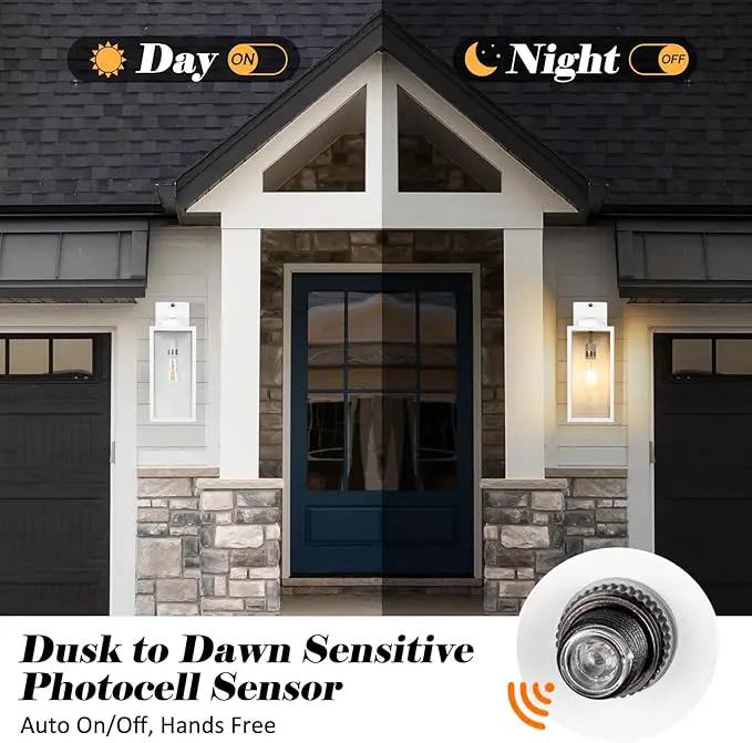 16-inch White Dusk to Dawn Outdoor Wall Light Fixtures, Exterior Waterproof Wall Lanterns, Large Porch Sconces Lighting, Modern Outside Lights for House Patio Front Door Entryway, 2-Packs by GreenHaven Gardens