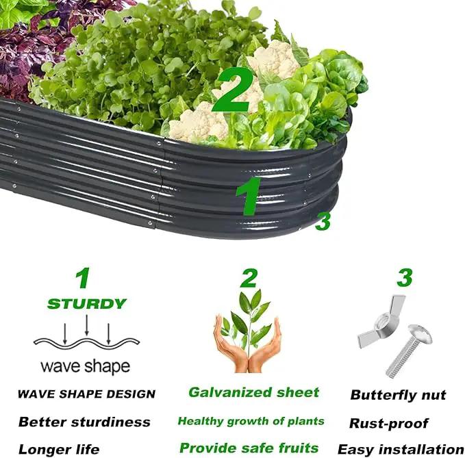 Raised Garden Bed Galvanized Planter Box Outdoor, Rot-Resistant Metal Garden Bed Planter for Vegetables Flower Herb (3- Grey) by GreenHaven Gardens