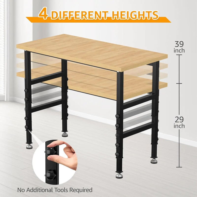 48" Adjustable Workbench,Heavy-Duty Work Table,3000 LBS Load Capacity Particleboard Hardwood Workstation with Fixed feet,for Workshop, Garage by GreenHaven Gardens